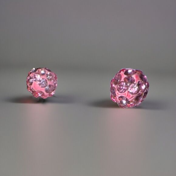 -EARRINGS Pink .25” Post With Rhinestones For Women - Picture 3 of 10